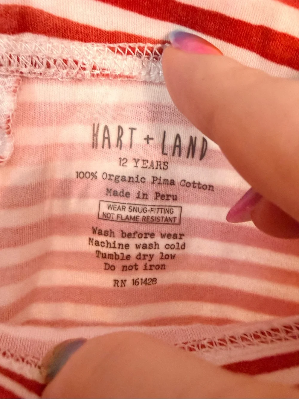 Hart + Land Organic Cotton 2 Piece Pajamas Red White Stripes, size 12 Years